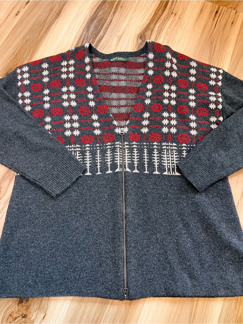 Woolrich 13727 Onyx Women's 2XL Lambswool Zip V Neck Sweater Cardigan Fair Isle